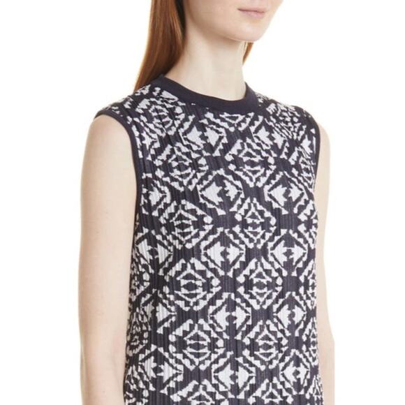 Hugo Boss Feyre's Geo Pattern Ribbed Sheath Dress in Midnight Fantasy - Picture 2 of 16